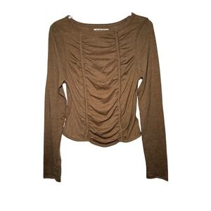 We The Free Brown Ruched Long Sleeve Top Womens Large Y2K Coquette Fairy